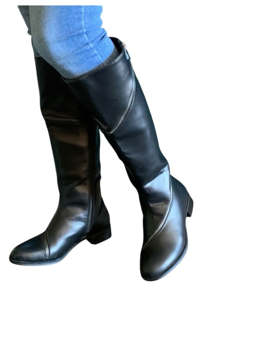 Justfab flat tall boots, size 6.5, black color.